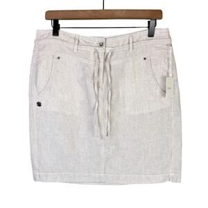 Dalia NWT Tan White Stripe Linen Cotton Blend Short Casual Pencil Skirt